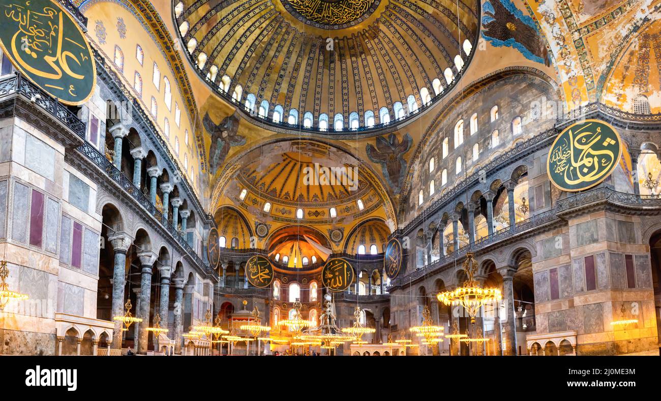 Panorama of interior inside Hagia Sophia Stock Photo