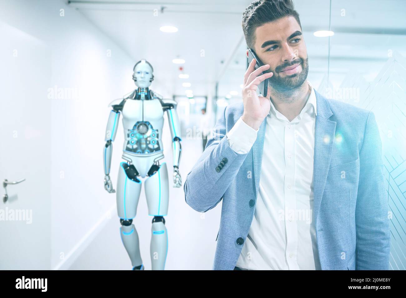Concept Business 4.0, Robot with business people Stock Photo