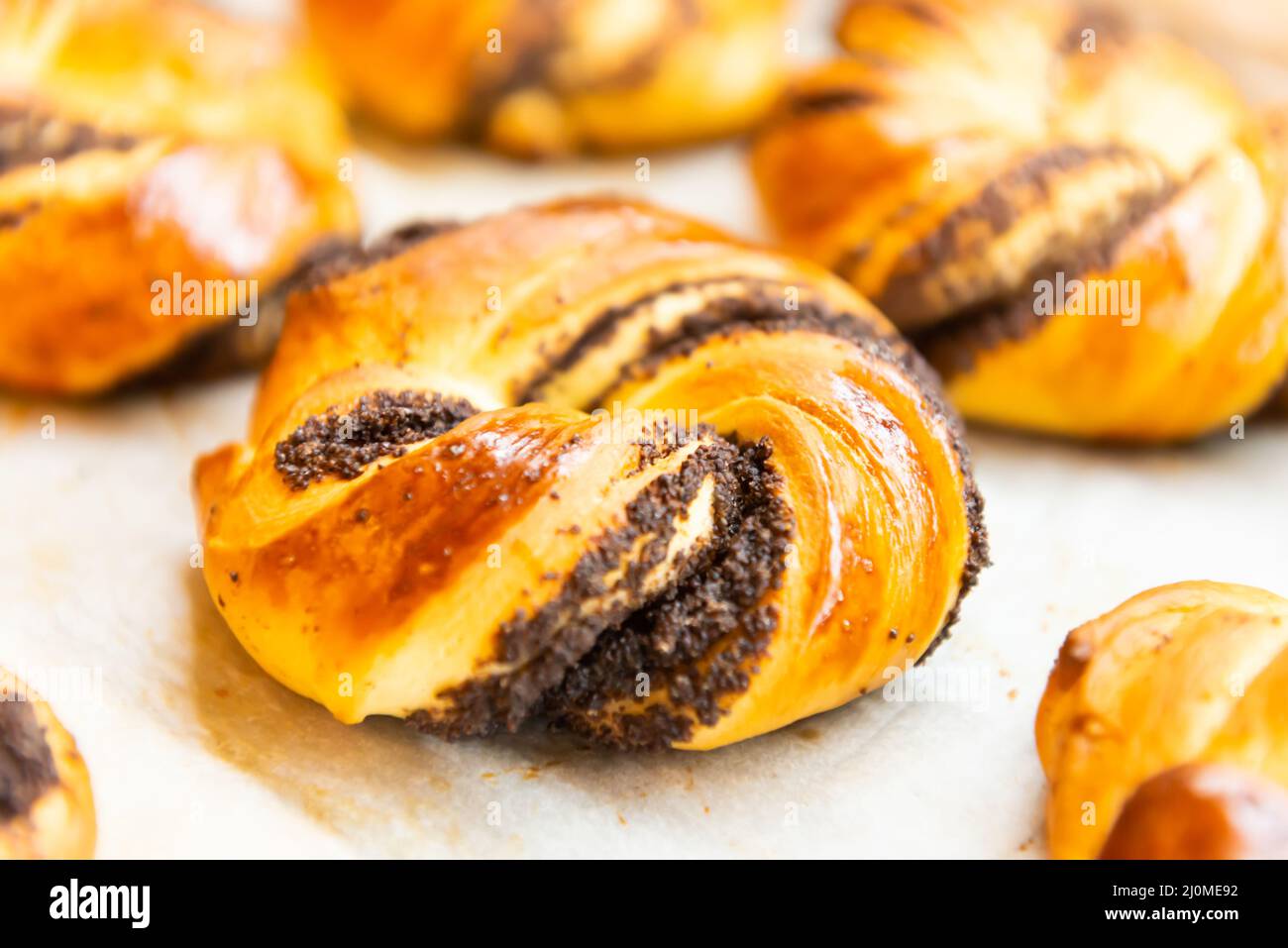 Buns rolls in bread bakery Stock Photo