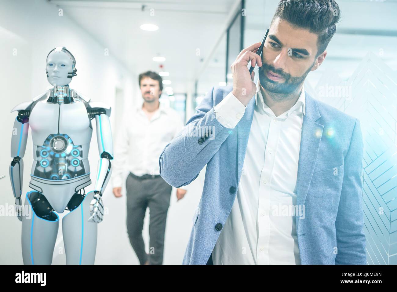 Concept Business 4.0, Robot with business people Stock Photo