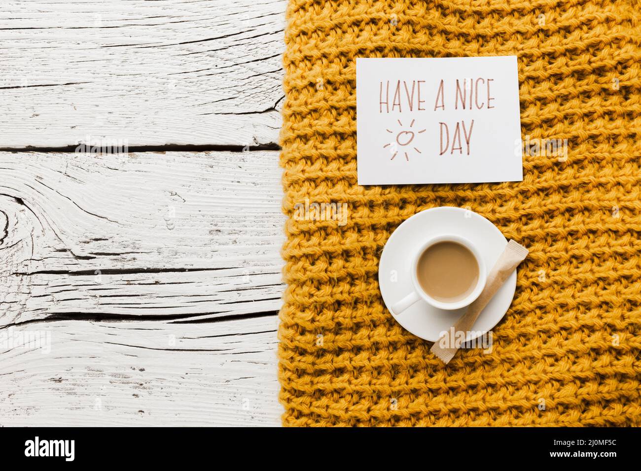 Have nice day message with cup coffee Stock Photo