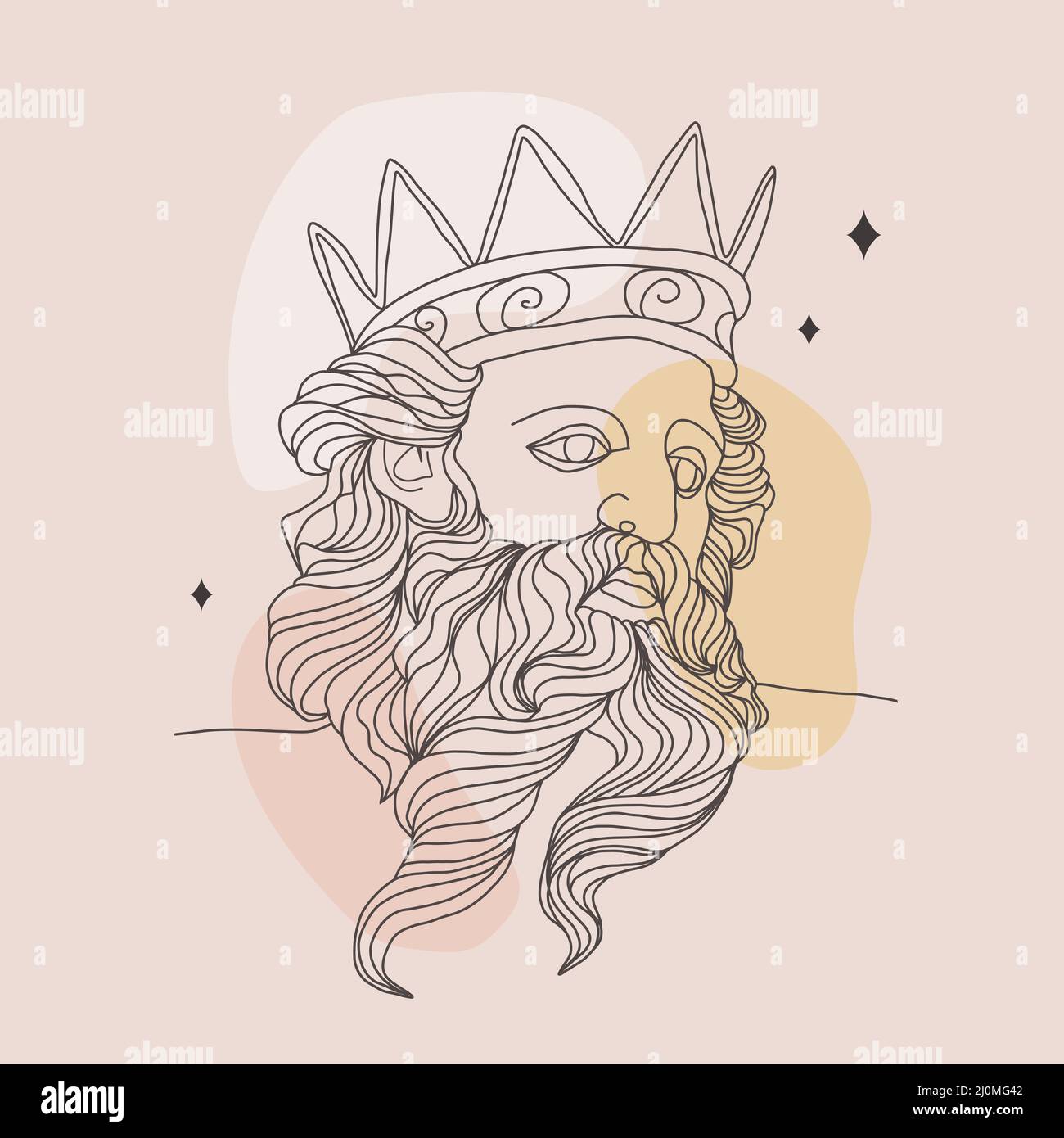 Ancient greek sculpture. Linear head of Poseidon. God antique statue. Trendy vector illustration in one line drawing style. Minimalist male bust with Stock Vector