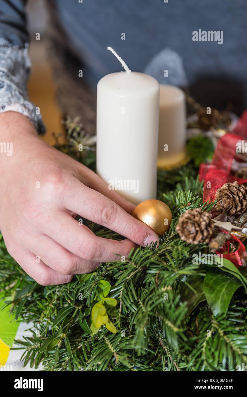 Decorate the advent wreath yourself before the advent season Stock Photo