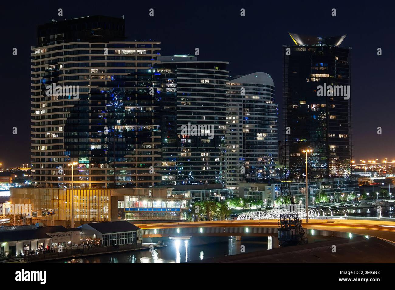 Melbourne city docklands precinct nightscape full of lights Stock Photo
