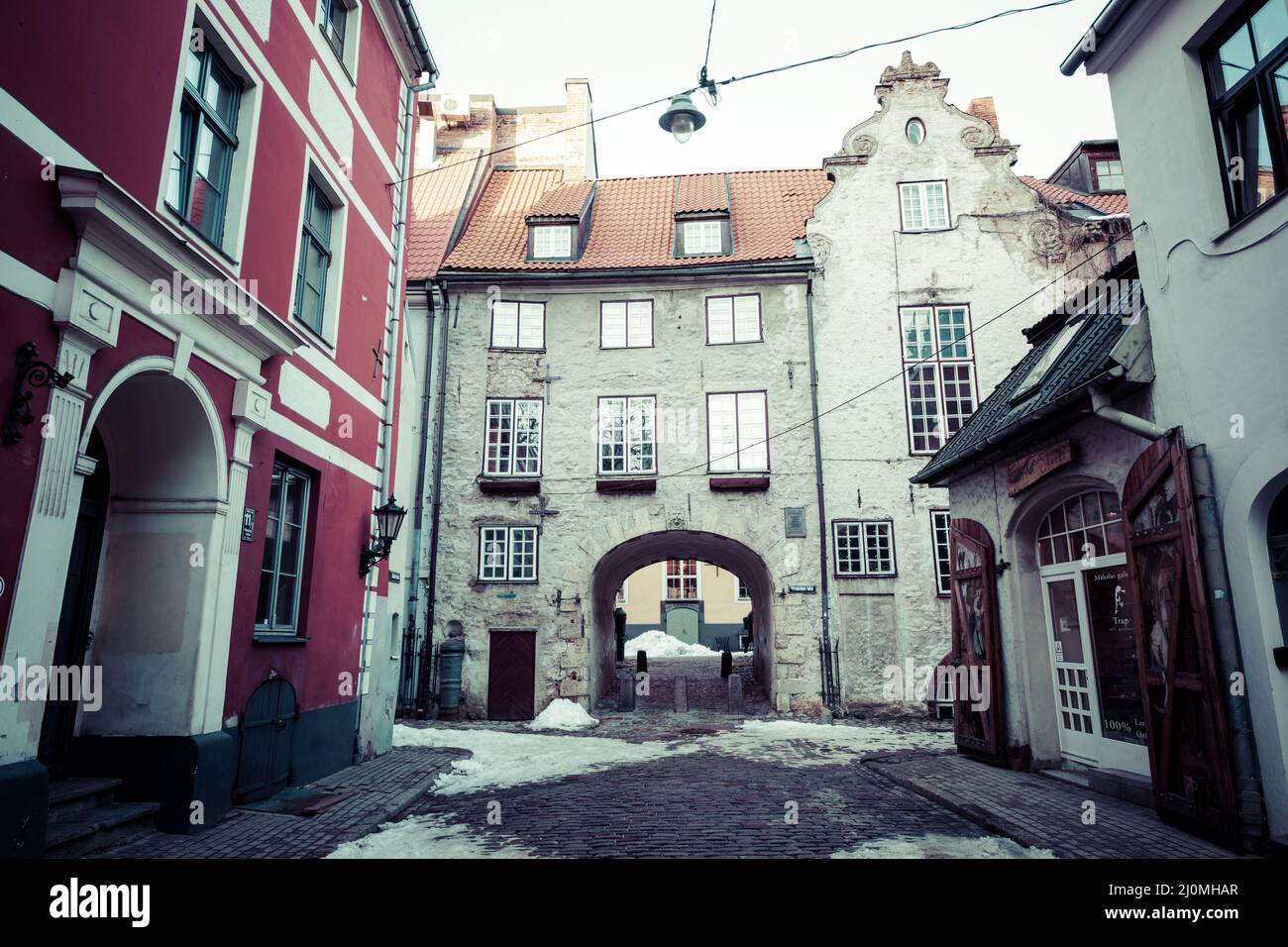 Swedish Gate in the old city of Riga. Medieval Gothic Architecture. Riga the capital of Latvia. Baltic states. Europe. Stock Photo