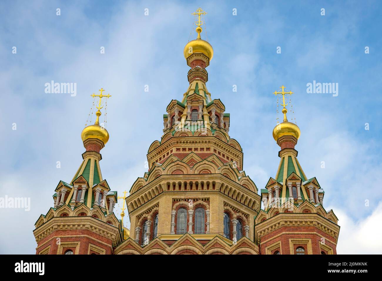 Fragment of an ancient Cathedral of the Holy Apostles Peter and Paul. Peterhof, Russia Stock Photo