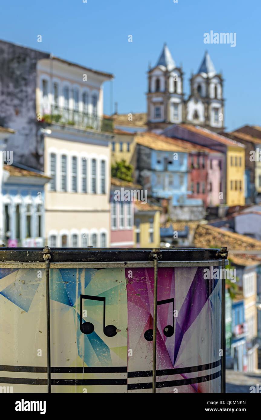 Colorful drum with the Pelourinho district with its historic and colorful houses and churches Stock Photo