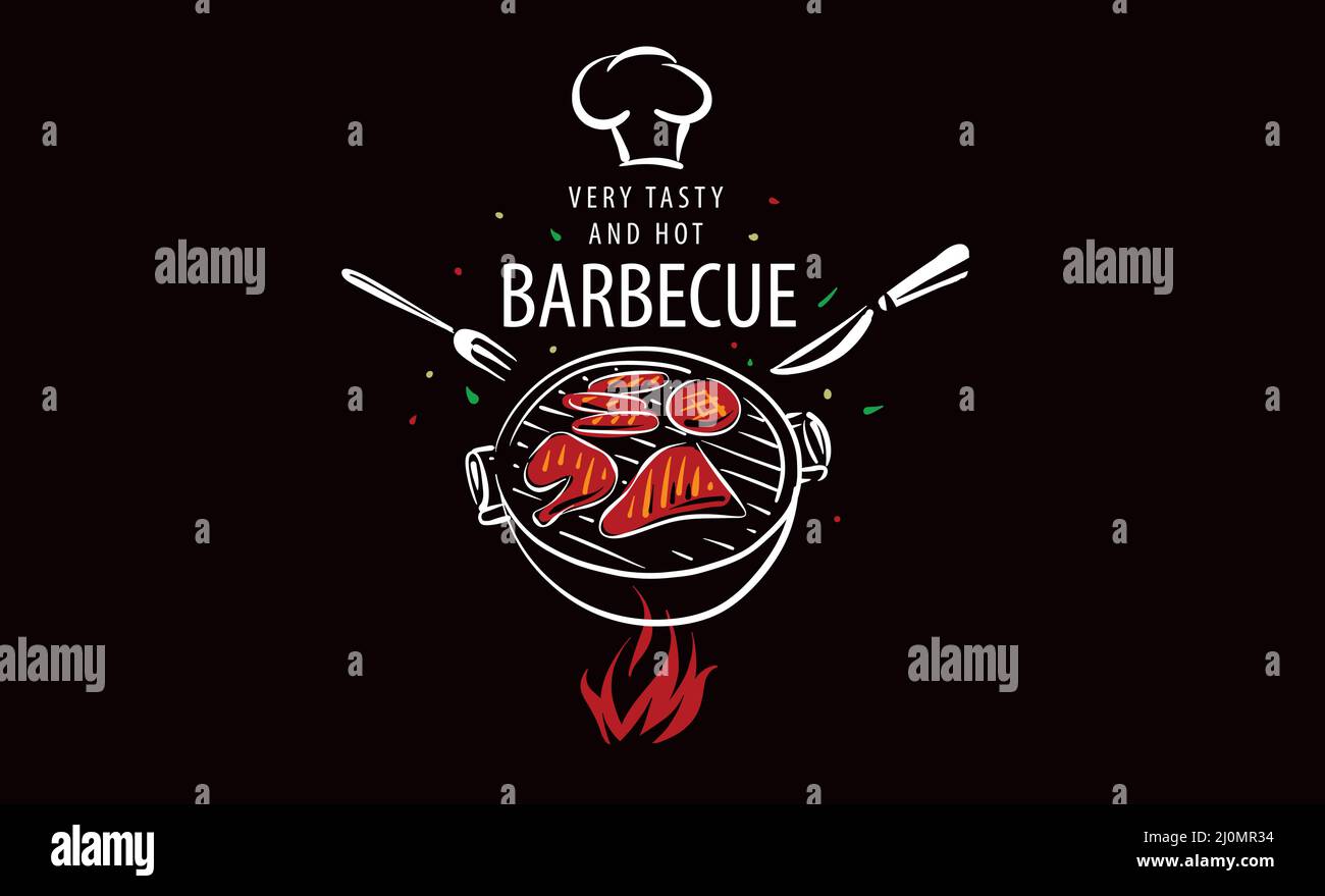 Drawn vector barbecue isolated on black background Stock Vector Image ...