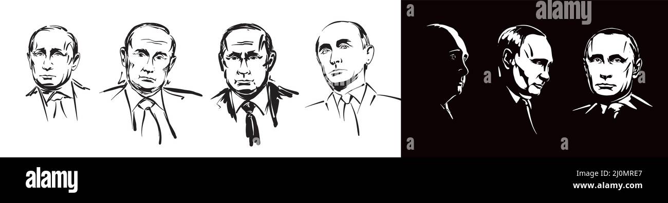 A set of vector drawings of Vladimir Putin the President of Russia Stock Vector