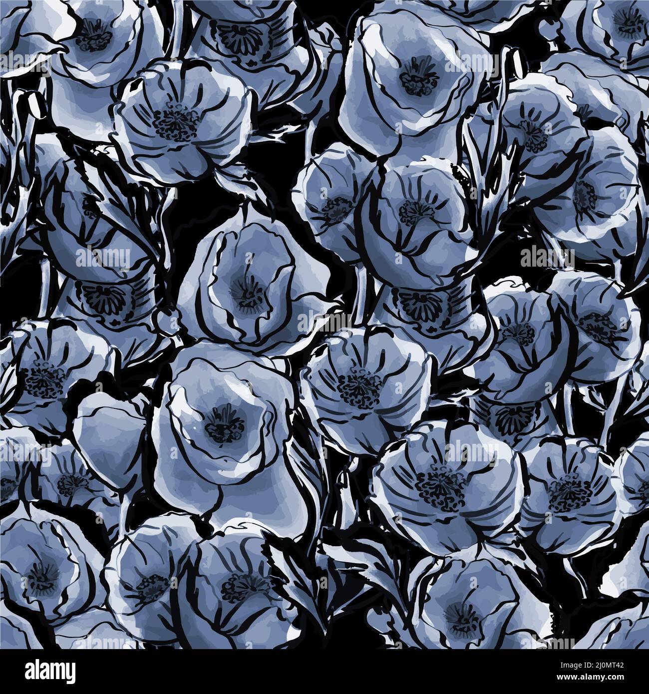 Black And Blue Flowers Background