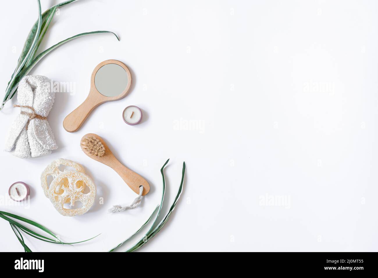 Spa composition with personal hygiene items on a white background isolated. Stock Photo