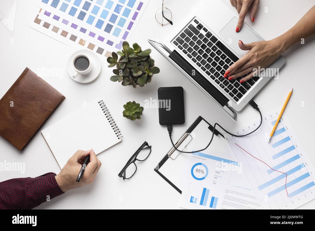 Arrangement office elements white background Stock Photo