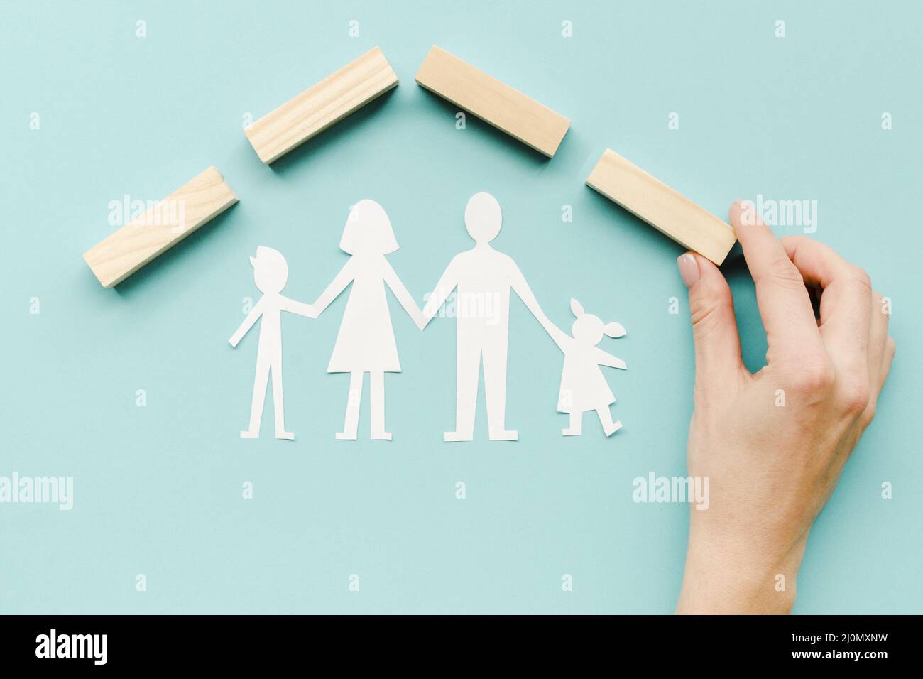 Composition family concept blue background Stock Photo