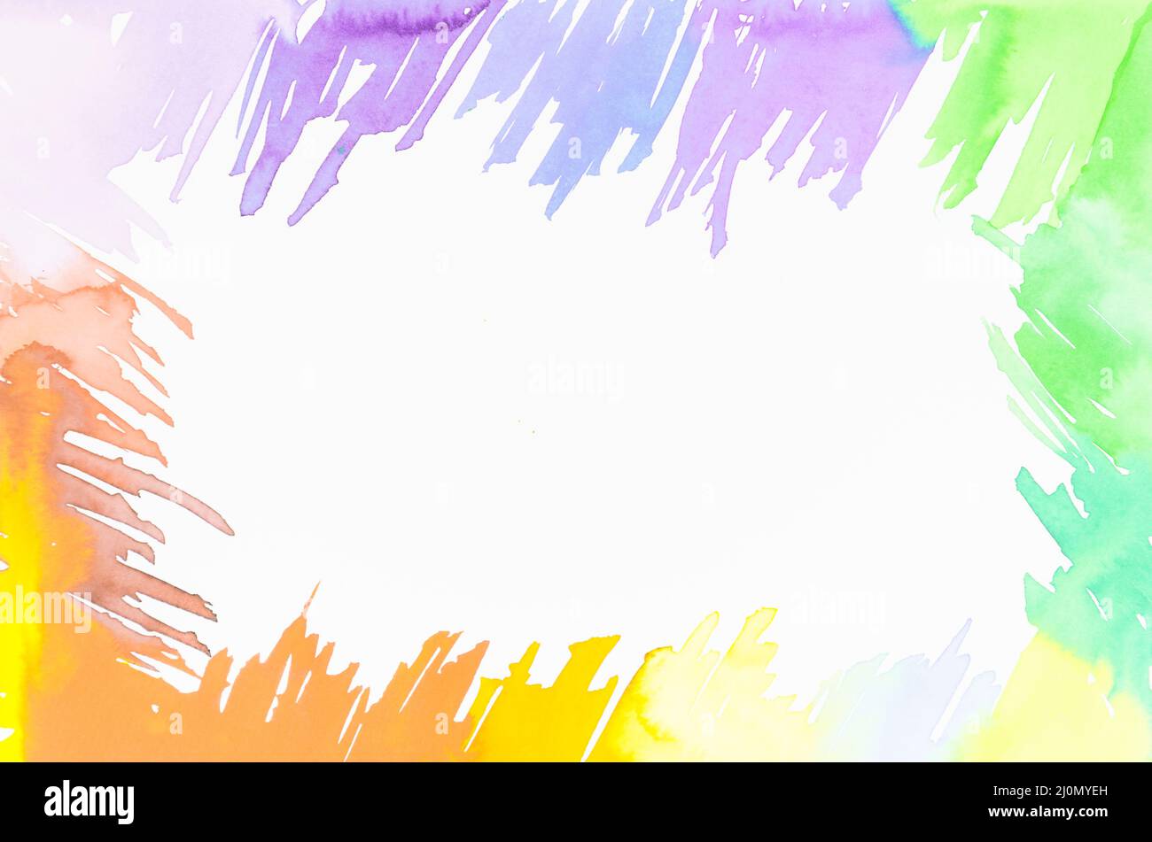 Frame made with colorful brush strokes design with space writing text white backdrop Stock Photo