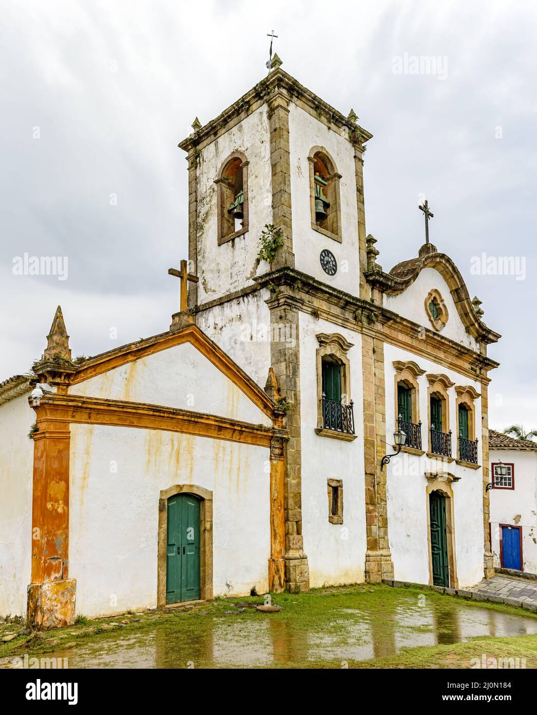 View of the facade of a historic church in the city of Paraty Stock Photo