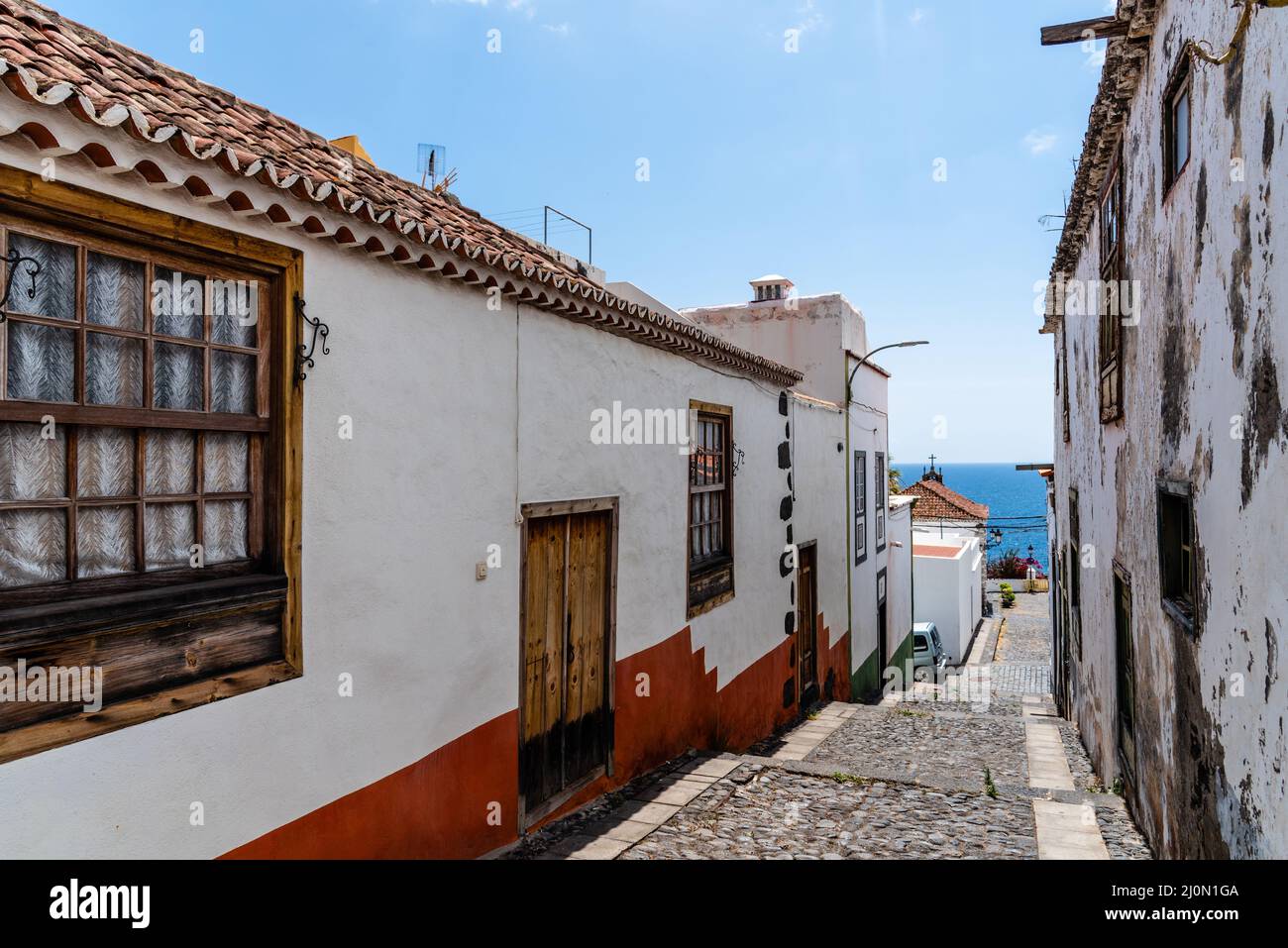 Typical houses in the traditional La Canela Quarter in Santa Cruz de la Palma, Canary Islands, Spain Stock Photo