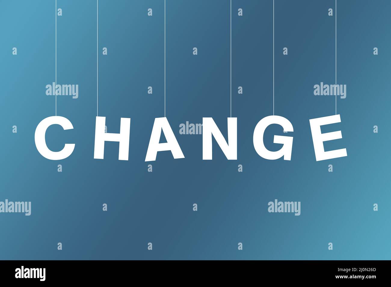 Hanging letters of the word "change" on a blue background Stock Photo