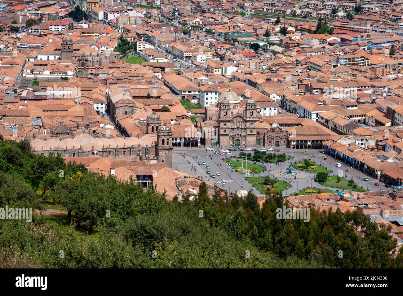 Cityscape of Cusco with its historical buildings and churches, Peru