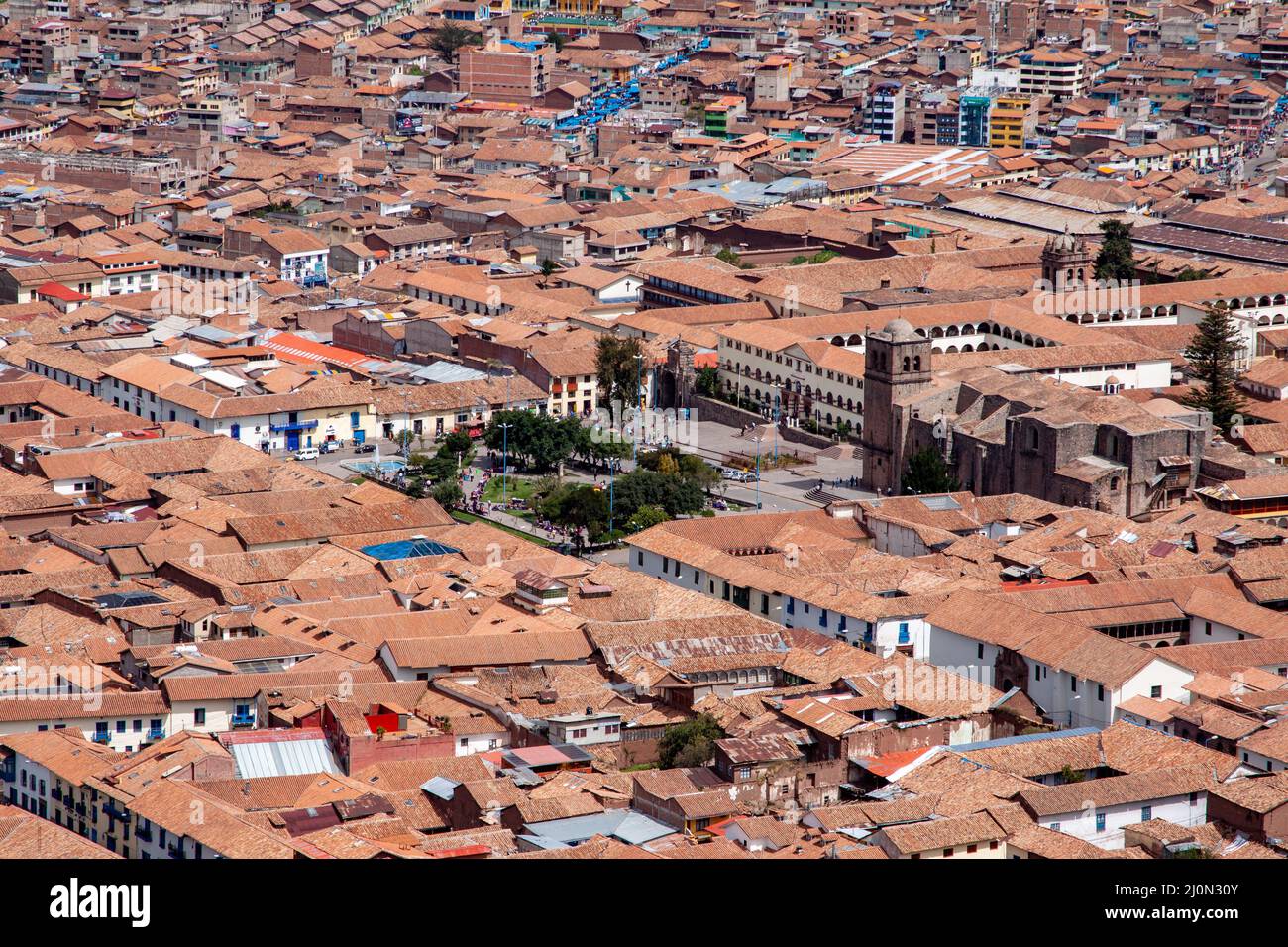 Cityscape of Cusco with its historical buildings and churches, Peru