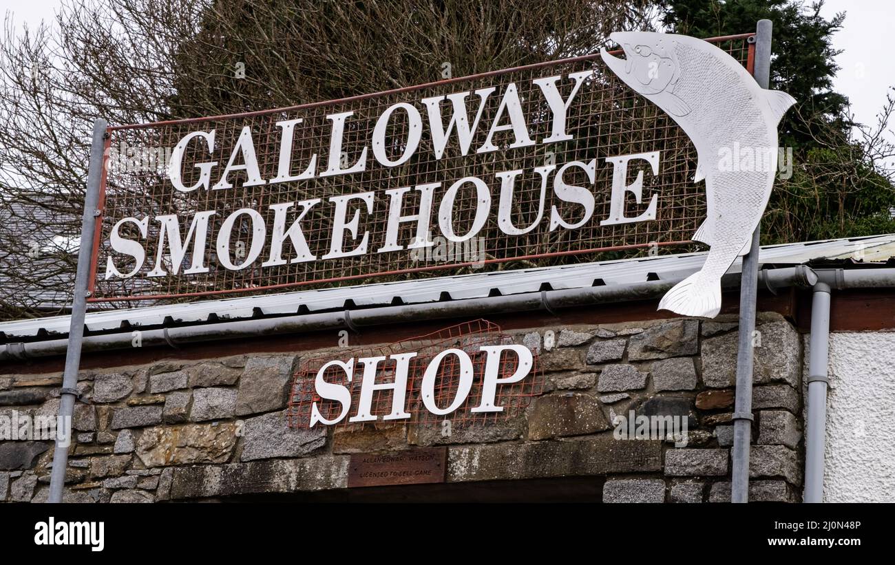 Carsluith, Scotland - December 30th 2021: The Galloway Smokehouse Shop Sign at Carsluith, Dumfries and Galloway, Scotland Stock Photo