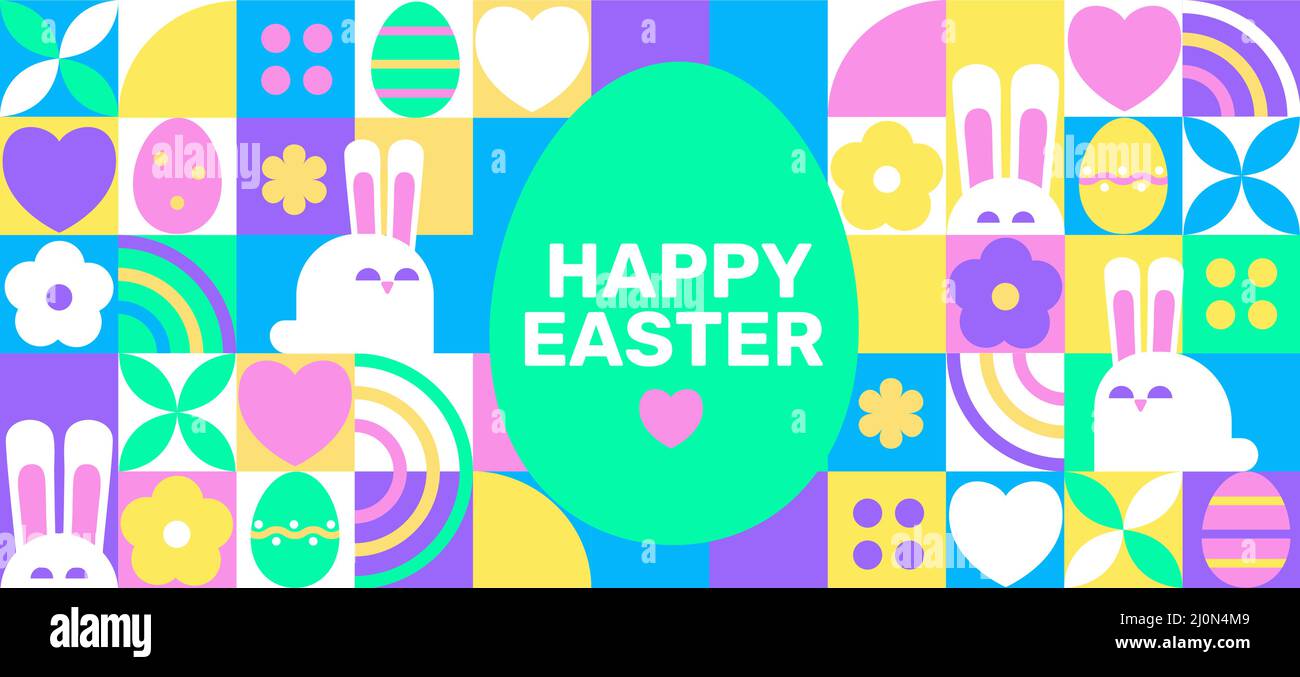 Easter greeting horizontal geometric banner. Stock Vector
