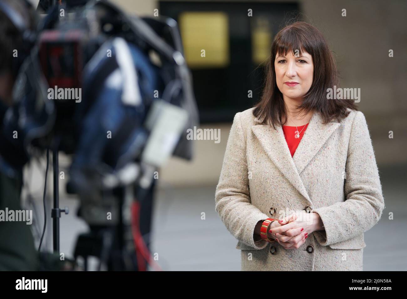 Shadow chancellor Rachel Reeves gives an outside interview as she ...