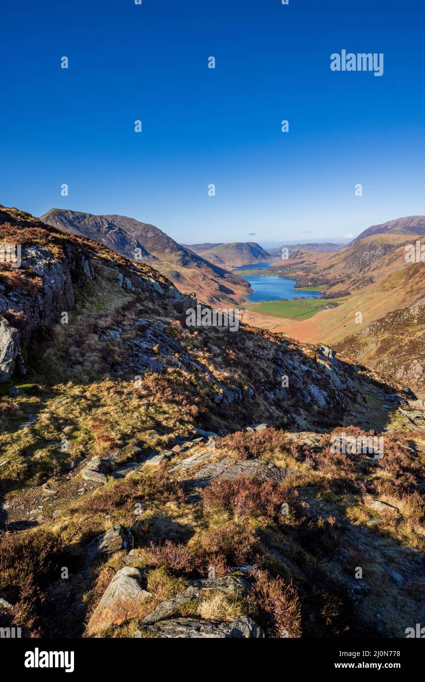 Buttermere and Crummock Water from the Buttermere Fells, Lake District, England Stock Photo