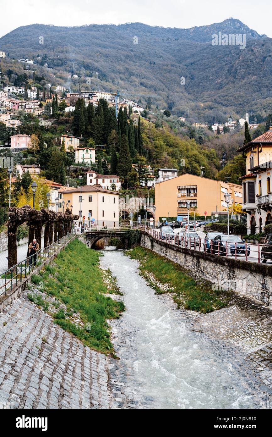 Cobbled canal between the streets in Varenna. Como, Italy Stock Photo