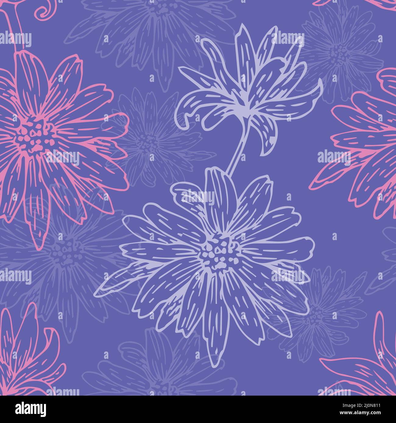 Seamless floral pattern very peri color Stock Vector