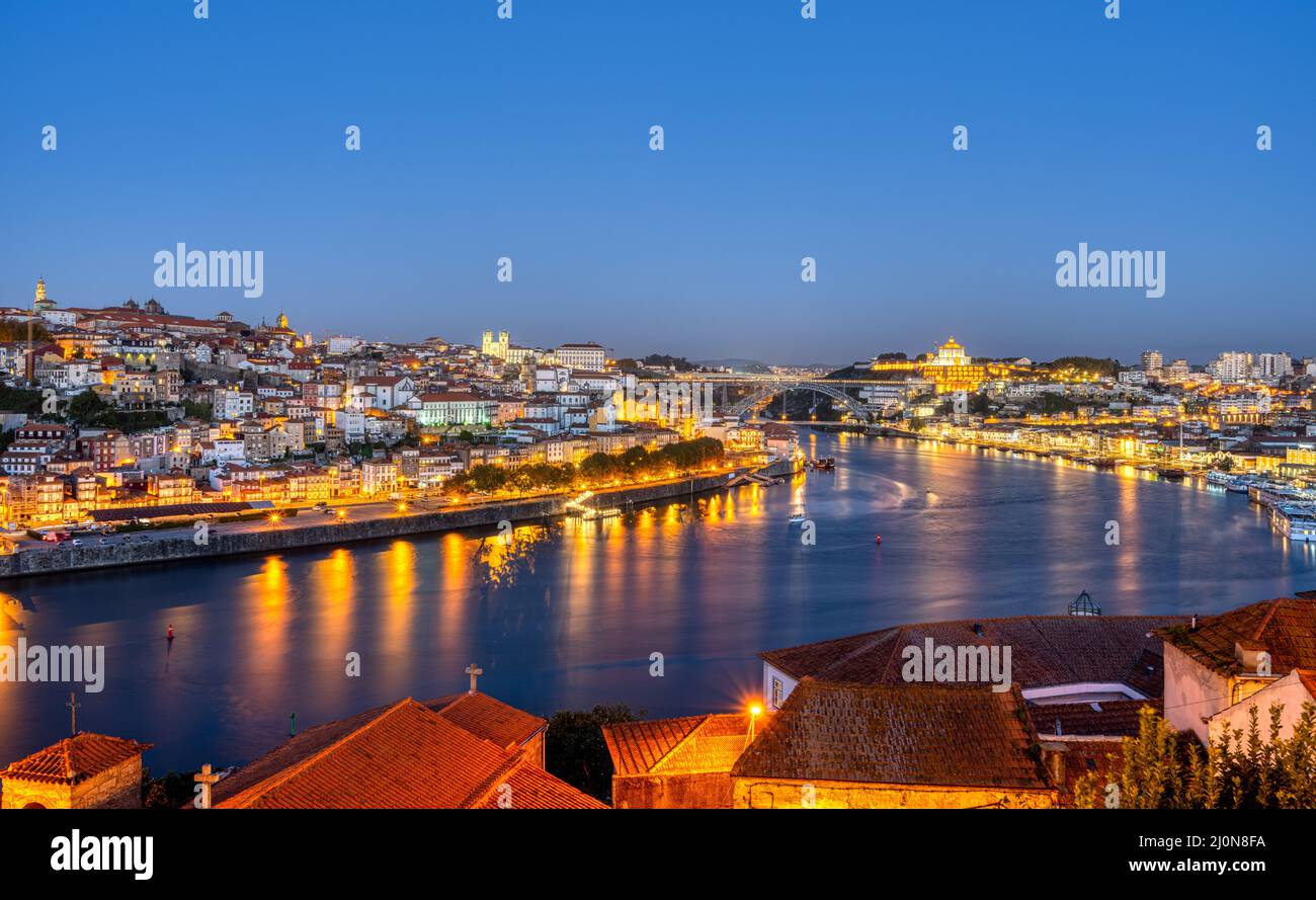 View over Porto with the river Douro before sunrise Stock Photo