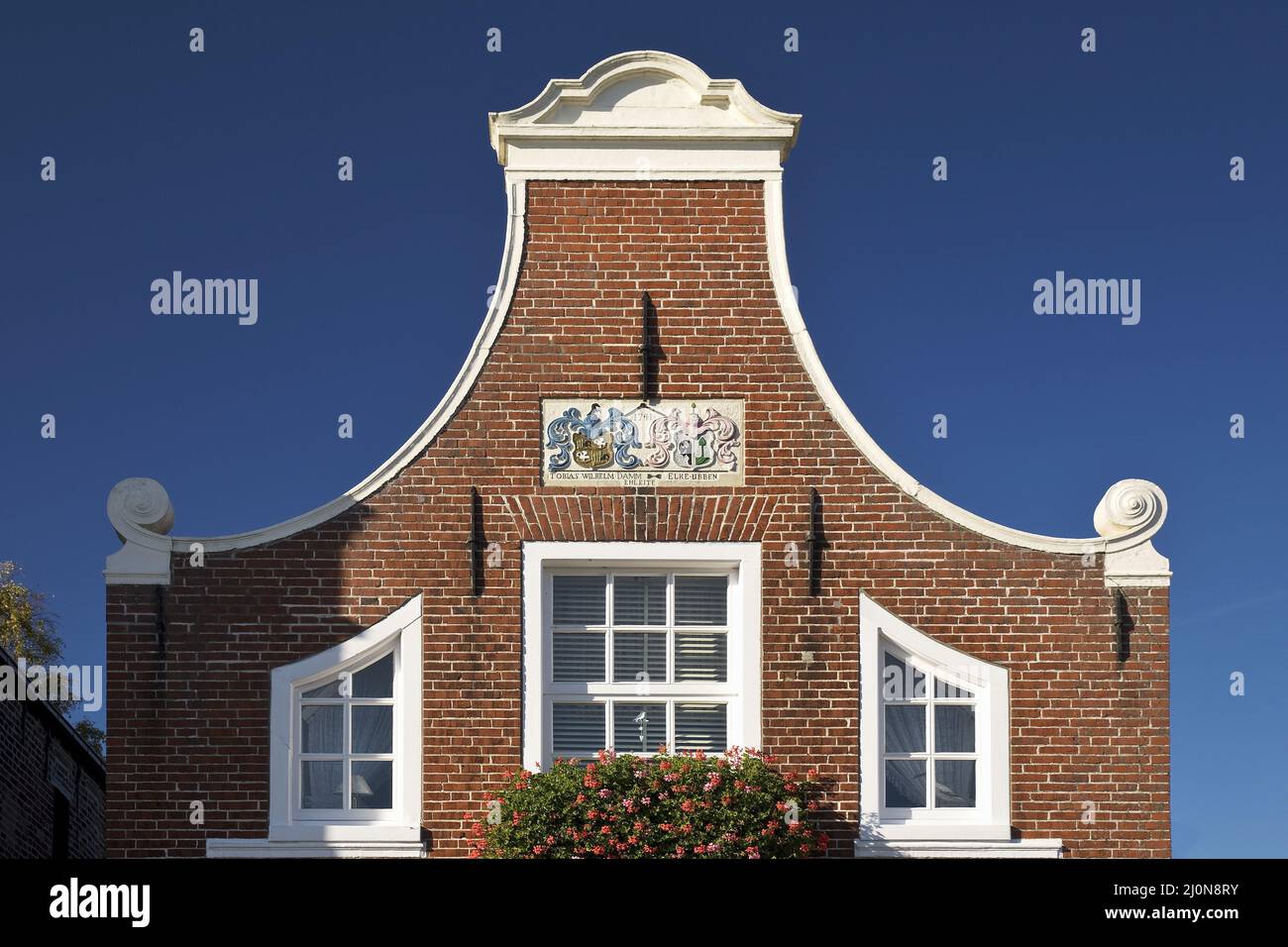 Gable of a small house at the fishing port, Greetsiel, East Frisia, Lower Saxony, Germany, Europe Stock Photo