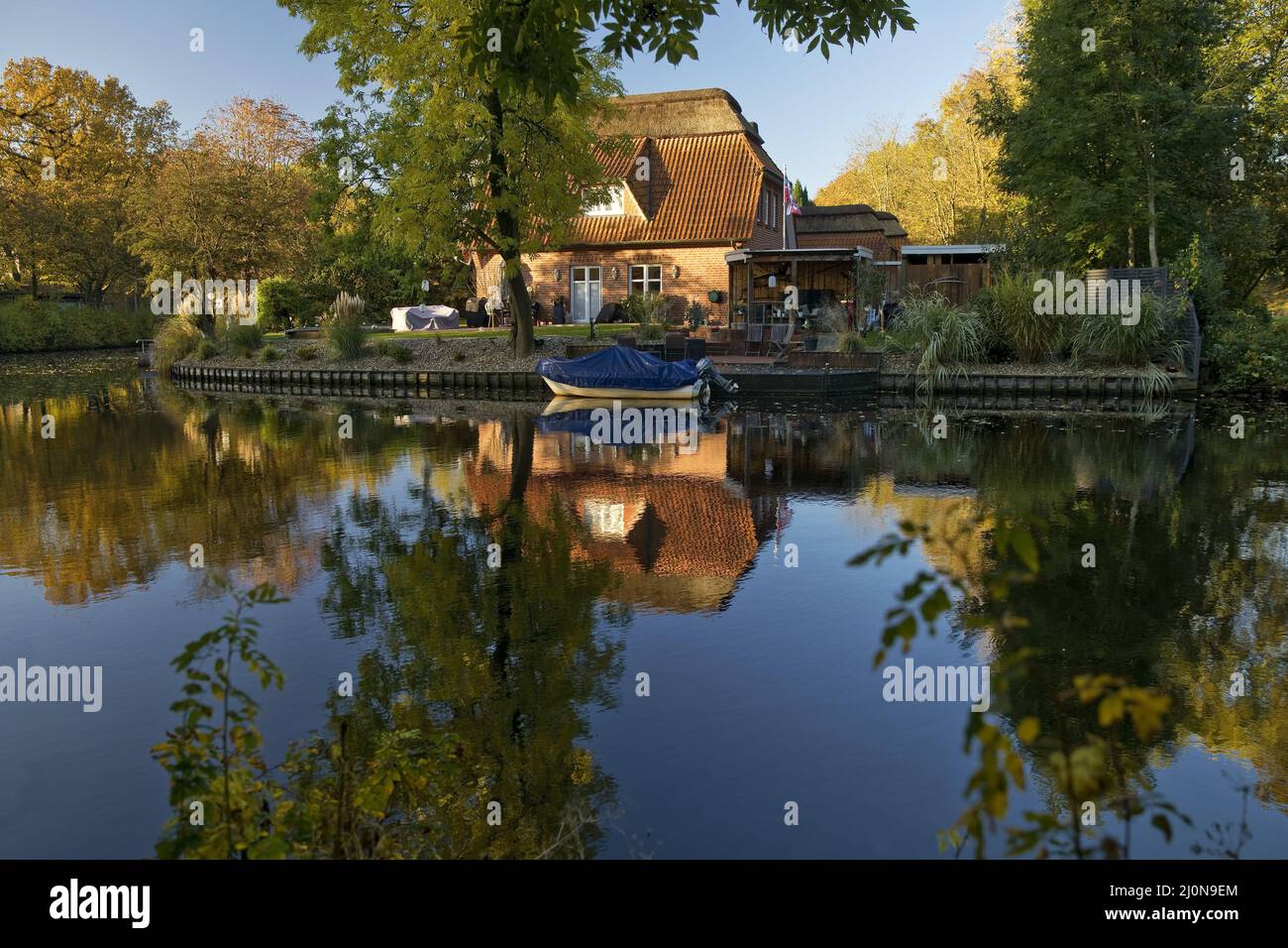 House at Fehntjer Tief, Emden, East Frisia, Lower Saxony, Germany, Europe Stock Photo