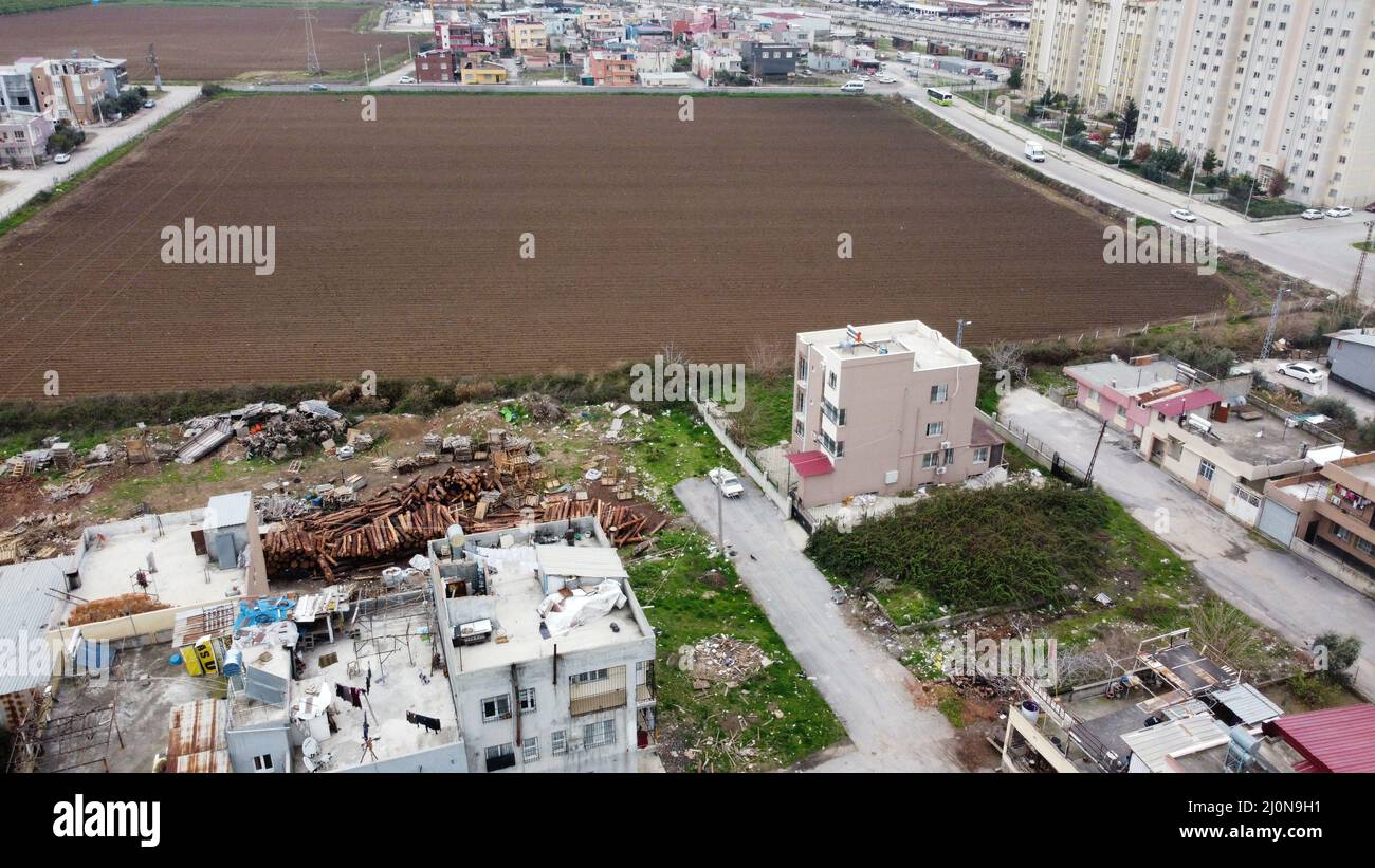Aerial view of old city buildings during a cloudy day Stock Photo - Alamy