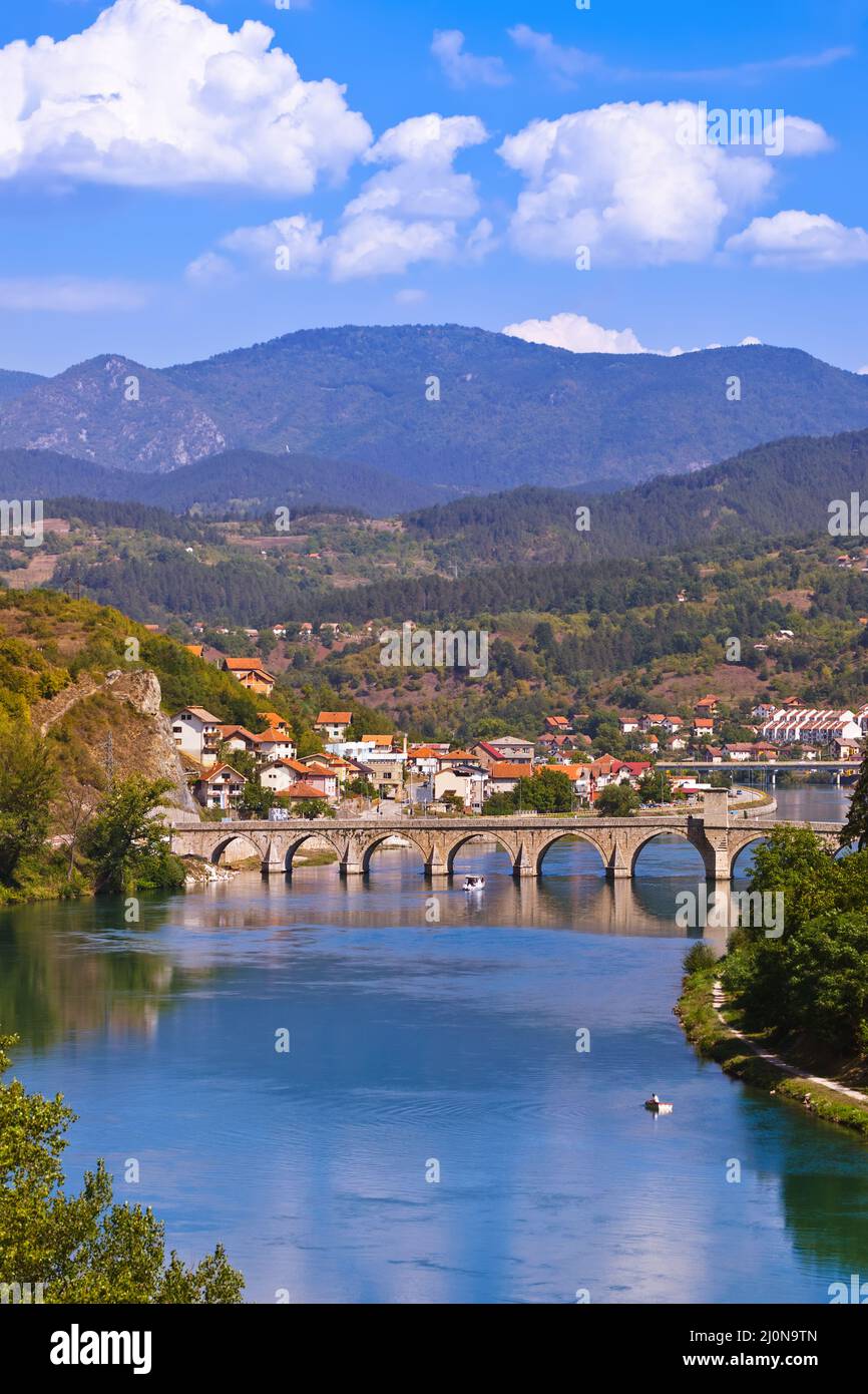 Old Bridge on Drina river in Visegrad - Bosnia and Herzegovina Stock Photo