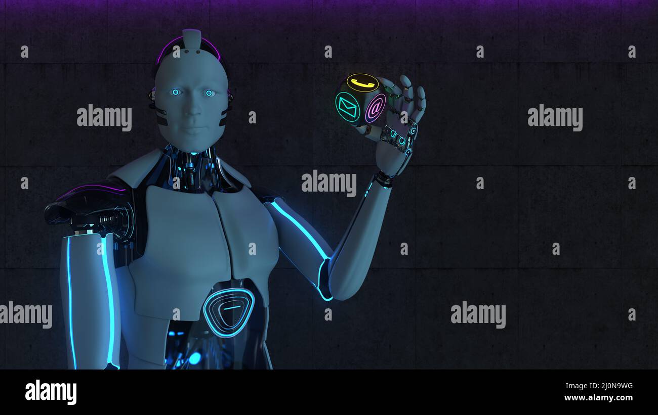 Humanoid Robot Contact Cube Stock Photo Alamy
