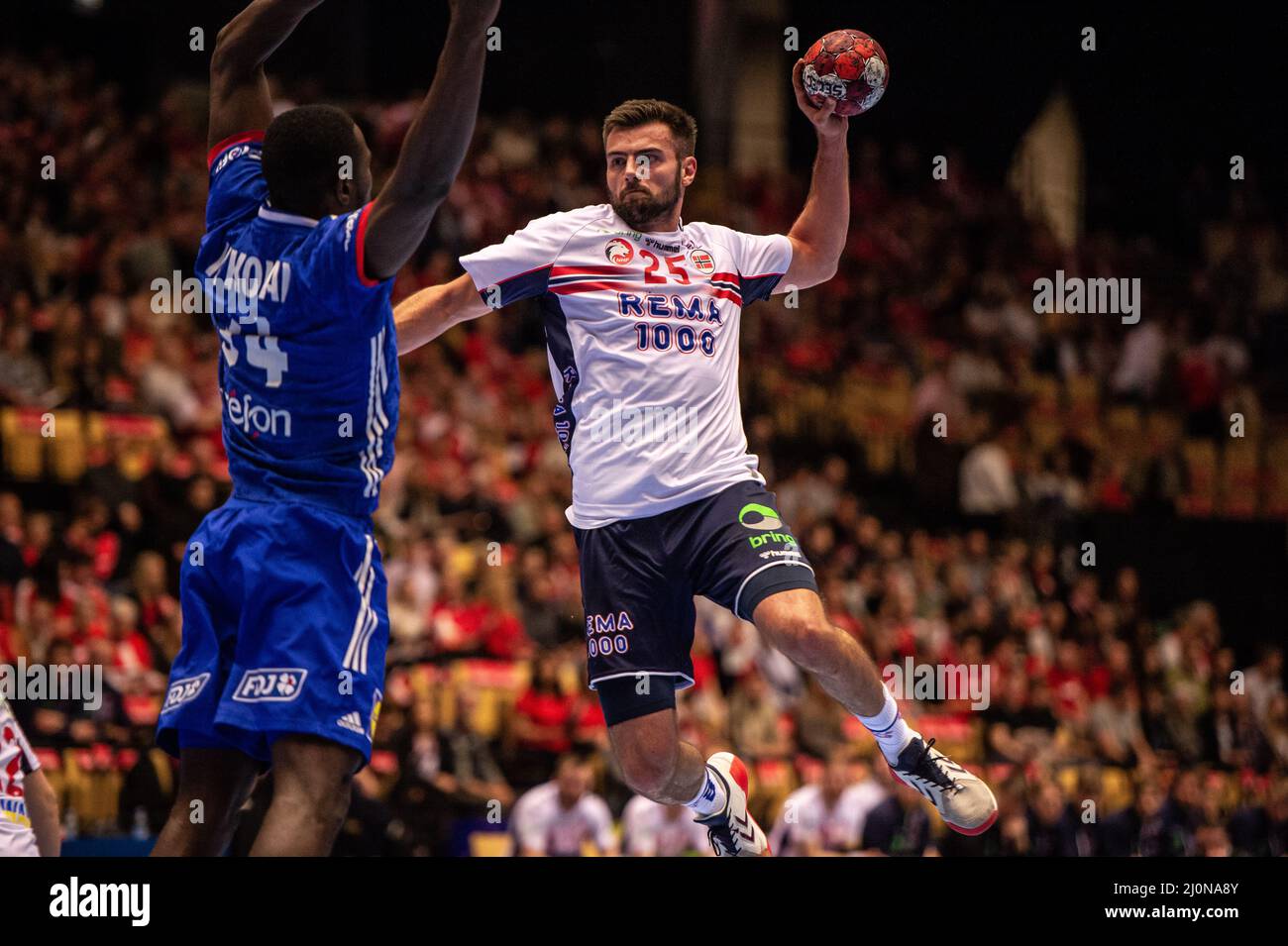 Herning, Denmark. 19th Mar, 2022. Eivind Tangen (25) of Norway seen during the Norlys Golden League 2022 match between France and Norway at Jyske Bank Boxen in Herning. (Photo Credit: Gonzales Photo/Alamy Live News Stock Photo