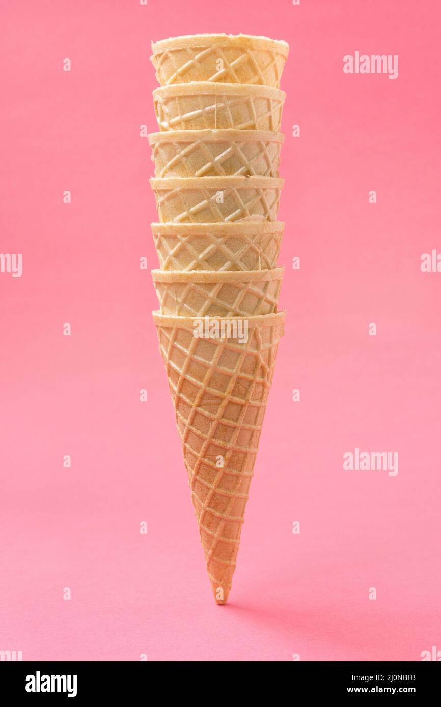 Waffle ice cream cone tower Stock Photo Alamy