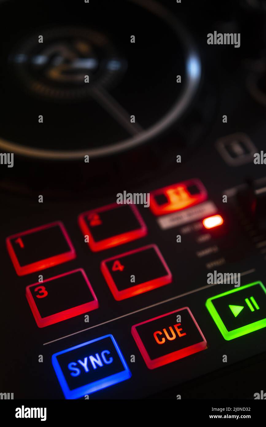 DJ mixing desk turntable Stock Photo Alamy