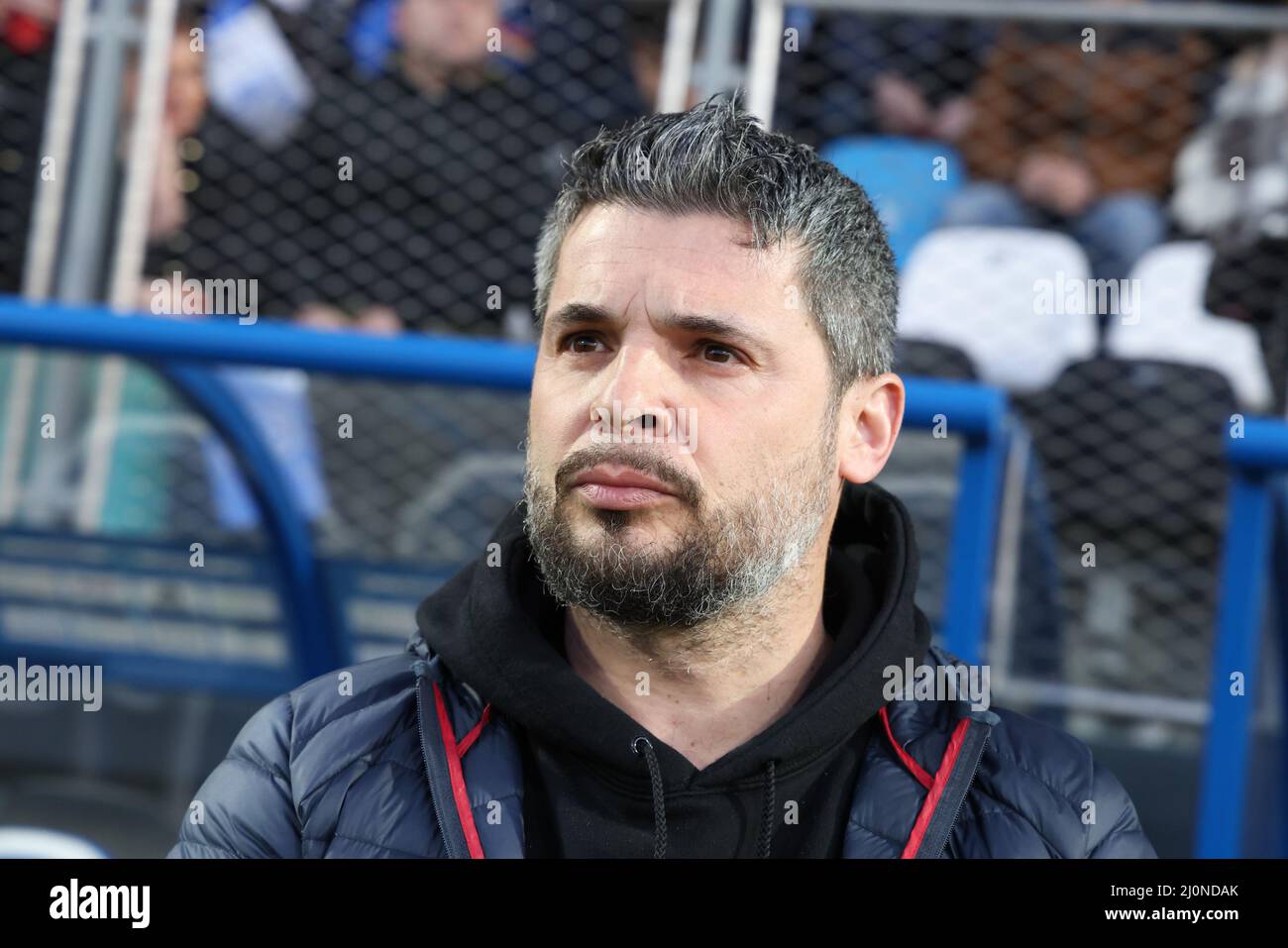 Coach Dunkerque Romain Revelli during the French championship Ligue 2 football match between USL Dunkerque and Valenciennes FC on March 19, 2022 at Marcel Tribut stadium in Dunkerque, France - Photo Laurent Sanson / LS Medianord / DPPI Stock Photo