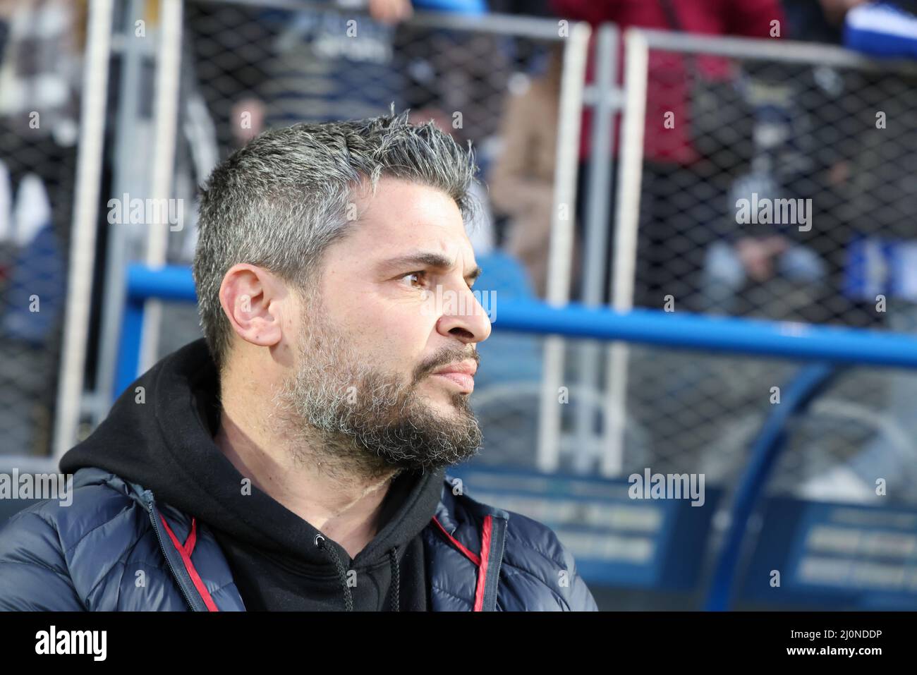 Romain revelli coach Dunkerque during the French championship Ligue 2 football match between USL Dunkerque and Valenciennes FC on March 19, 2022 at Marcel Tribut stadium in Dunkerque, France - Photo Laurent Sanson / LS Medianord / DPPI Stock Photo