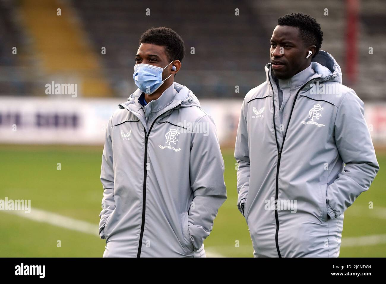 Rangers' Fashion Sakala and Amad Diallo during the cinch Premiership match at the Kilmac Stadium, Dundee. Picture date: Sunday March 20, 2022. Stock Photo