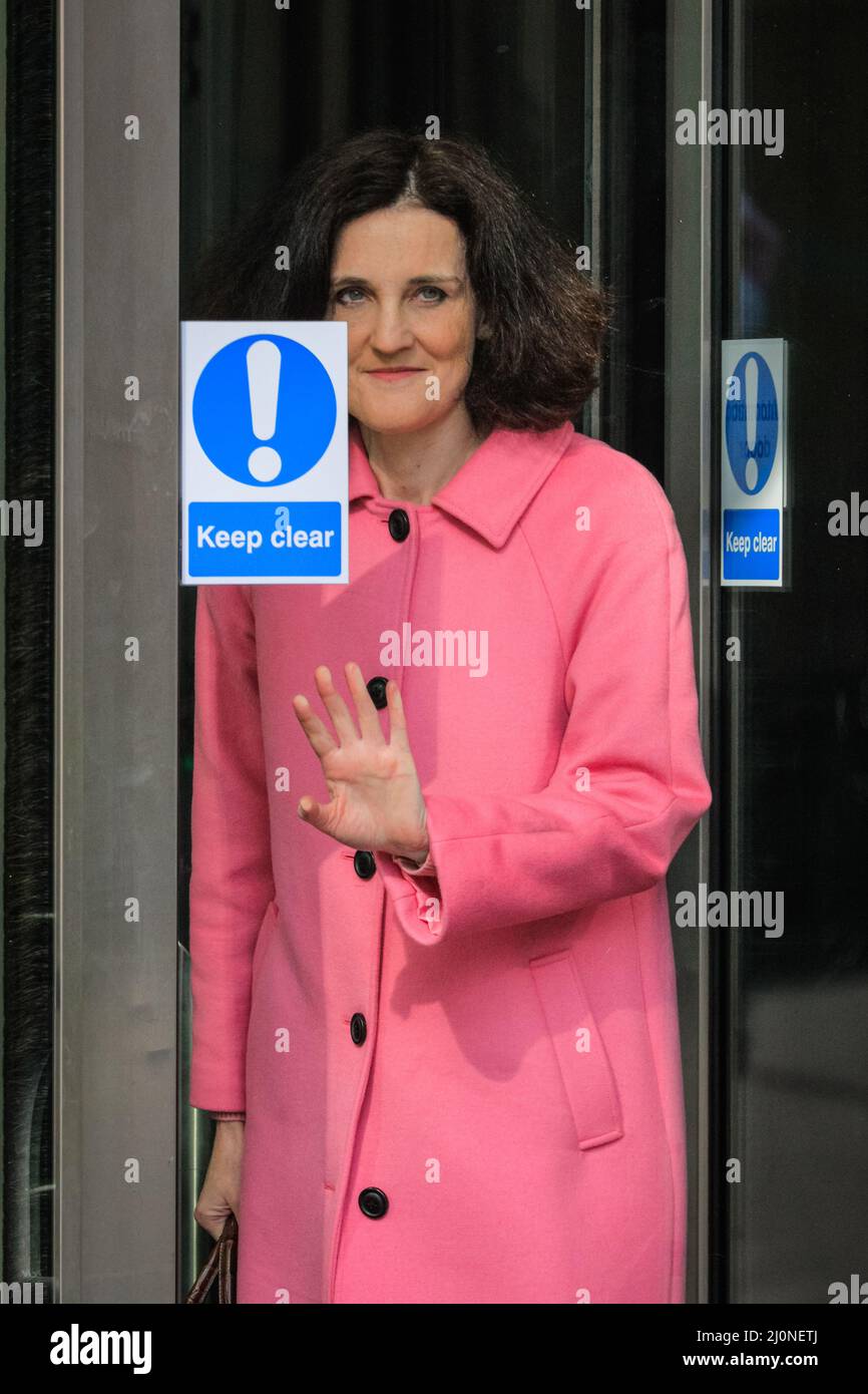 London, UK. 20th Mar, 2022. Theresa Villiers, MP, Member of Parliament for Chipping Barnet, former Secretary of State for the Environment at the BBC for an interview this morning. Credit: Imageplotter/Alamy Live News Stock Photo
