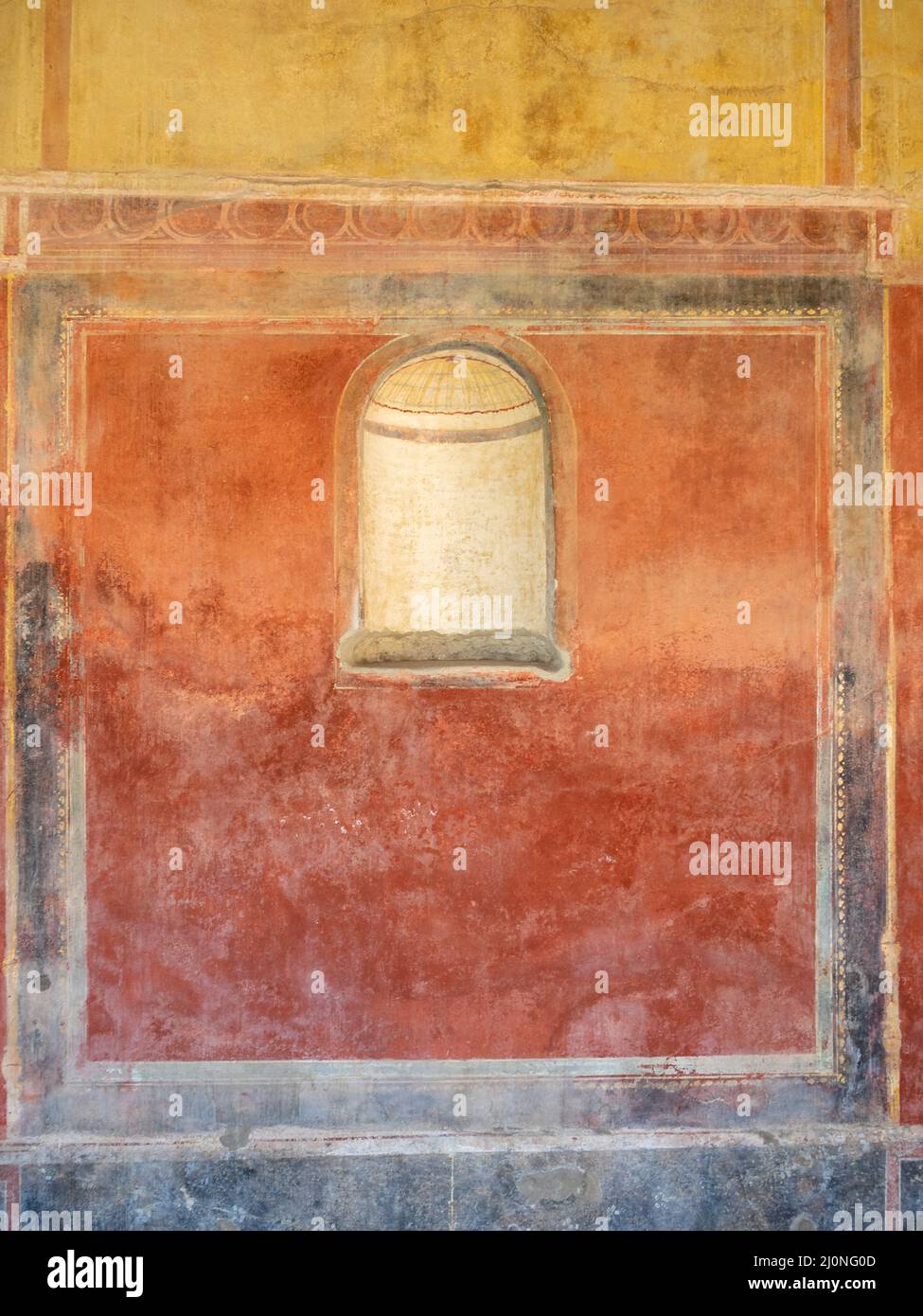 House of Julia Felix colorful red and yellow fresco detail, Pompeii