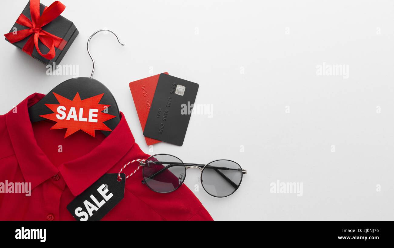 T shirt cyber monday sale with label top view. High quality and resolution beautiful photo concept Stock Photo