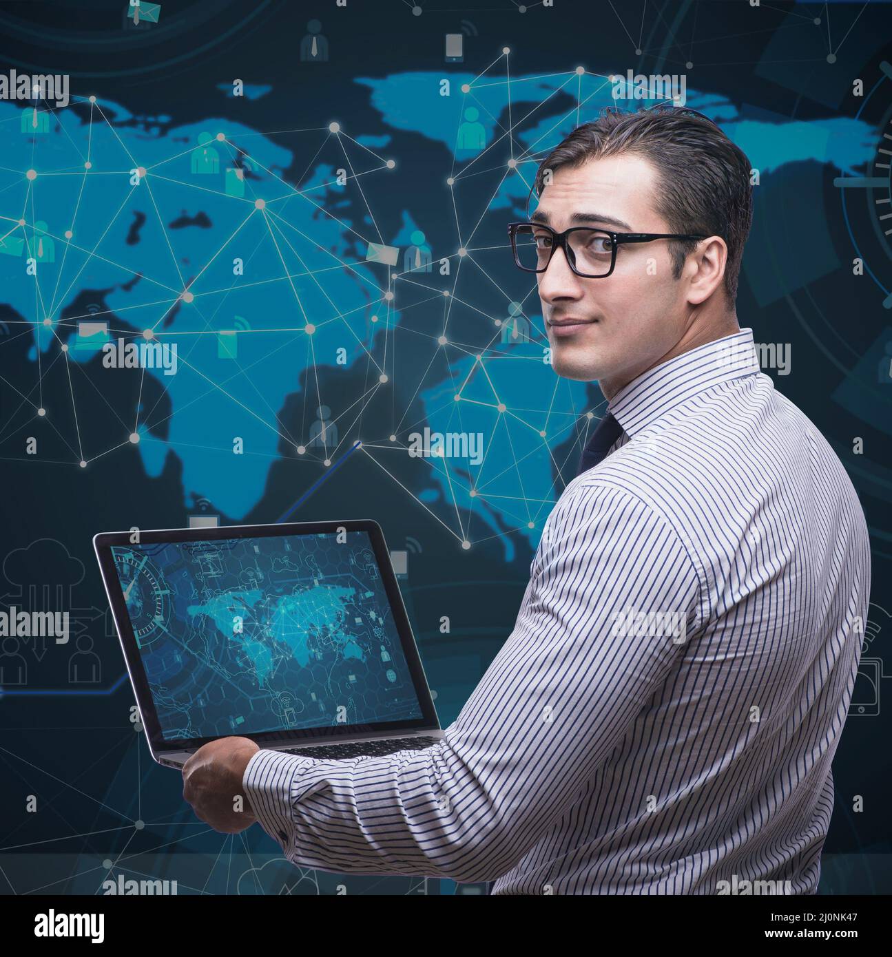 Man in social data management concept Stock Photo
