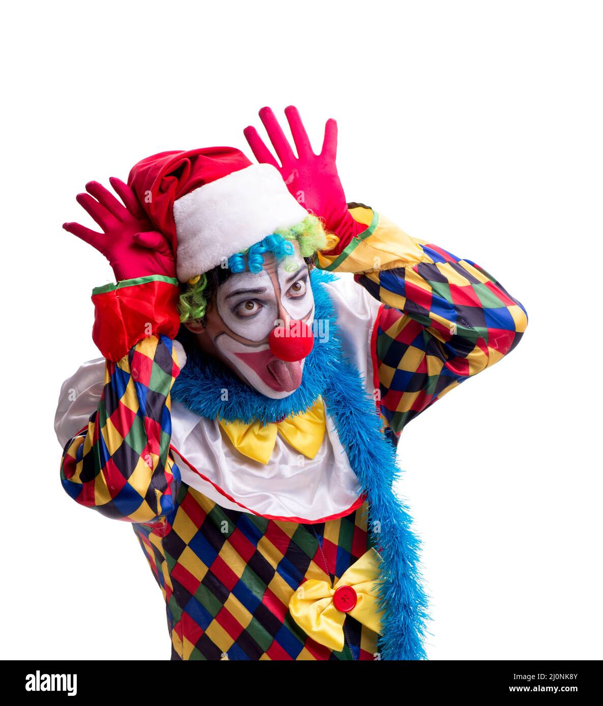 Young funny clown comedian isolated on white Stock Photo