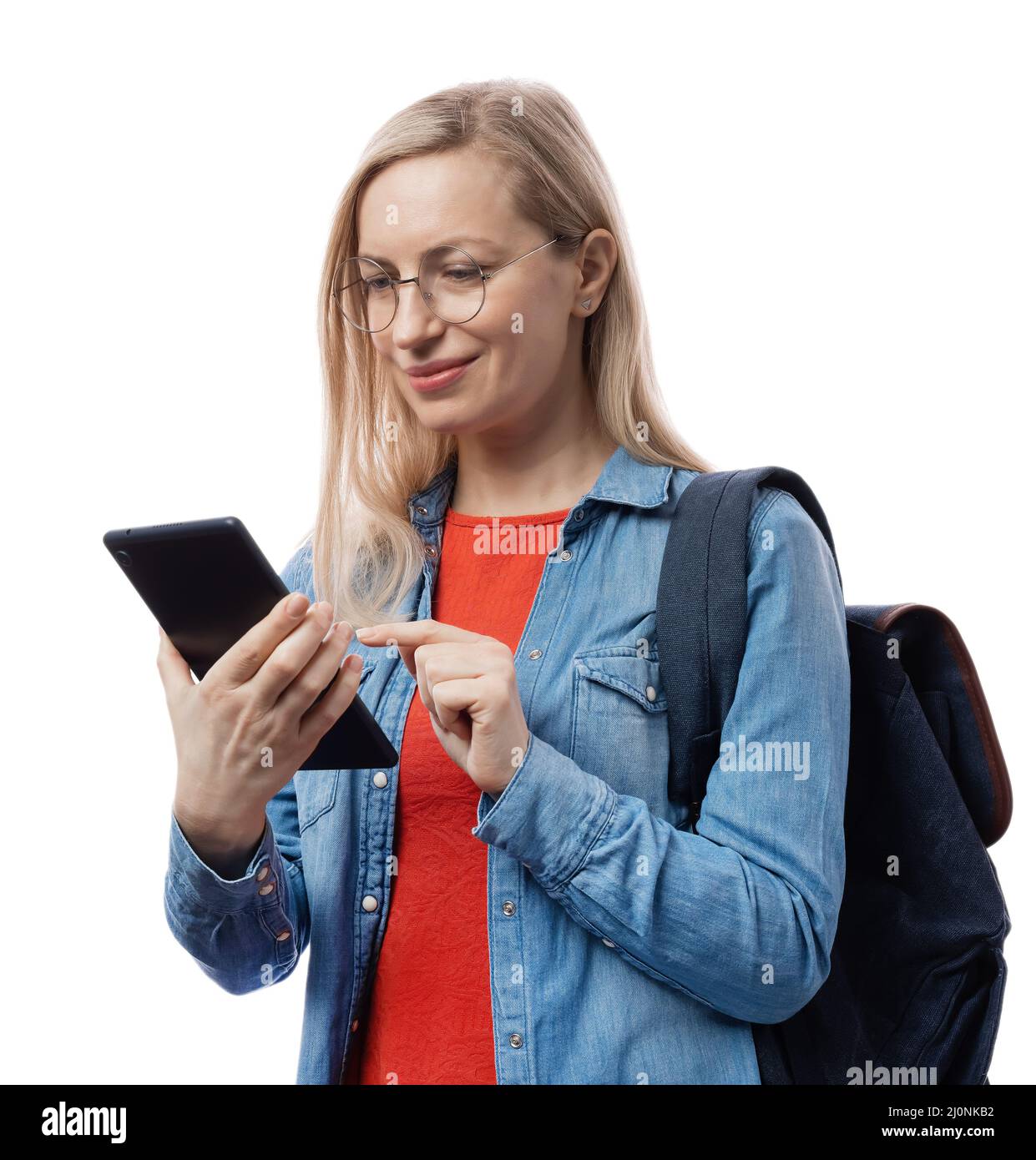 Woman using tablet for studying Stock Photo