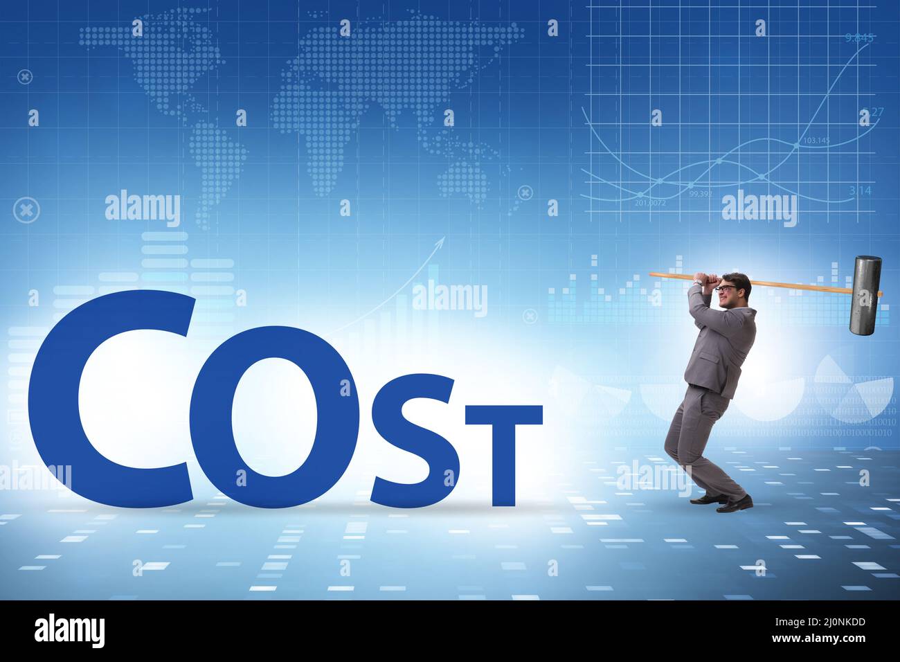 Cost optimisation concept with falling costs Stock Photo