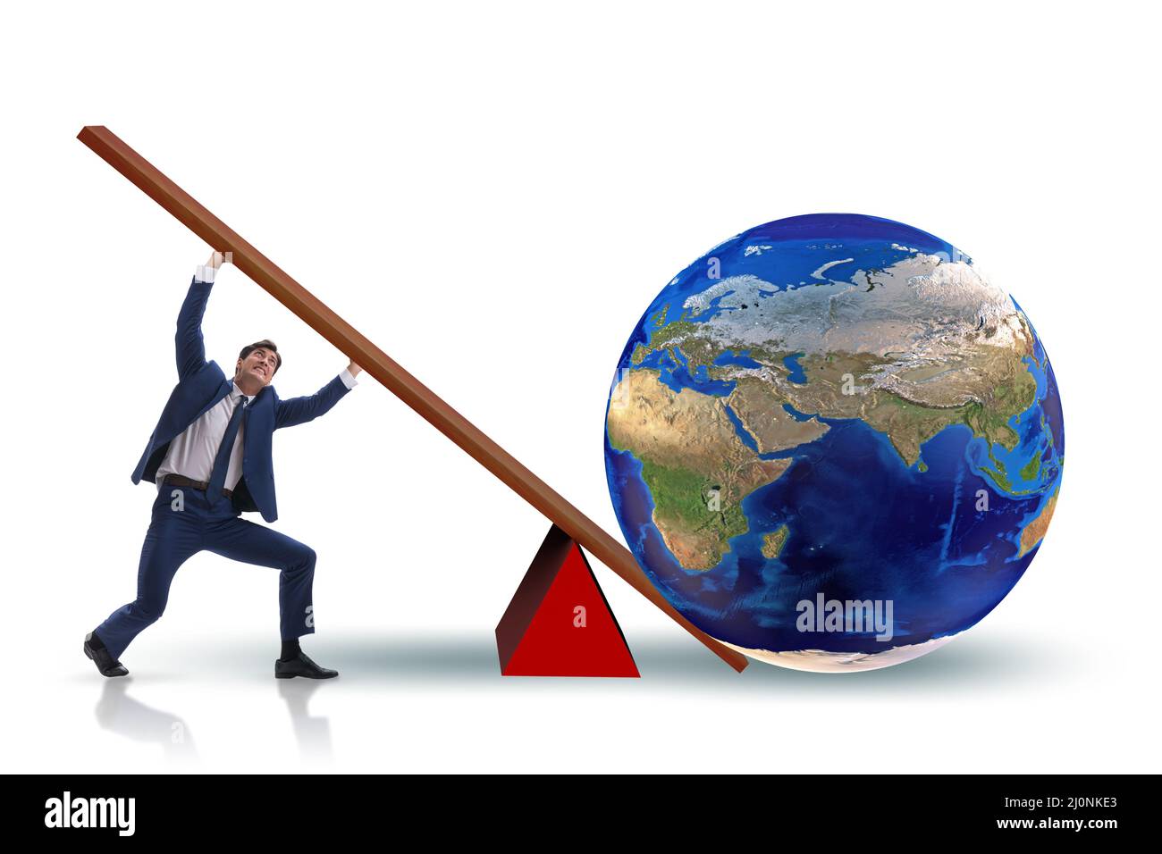 Businessman lifting the earth in challenge concept Stock Photo