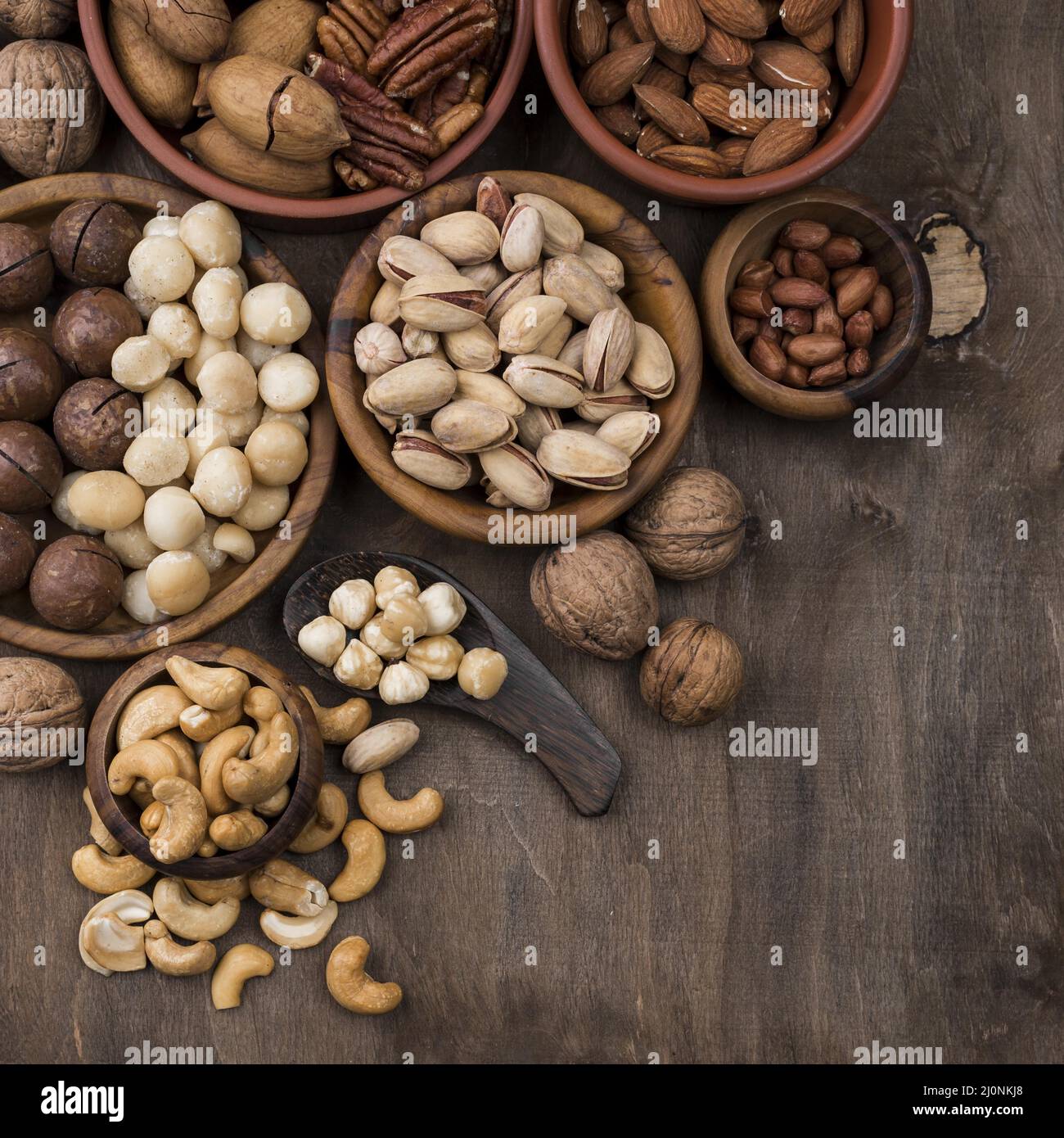 Organic nuts snack bowls . High quality and resolution beautiful photo concept Stock Photo
